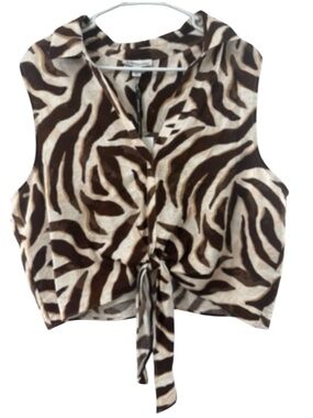JULES & LEOPOLD Tank Top Front Tie Brown and White Zebra-Print NWT XL